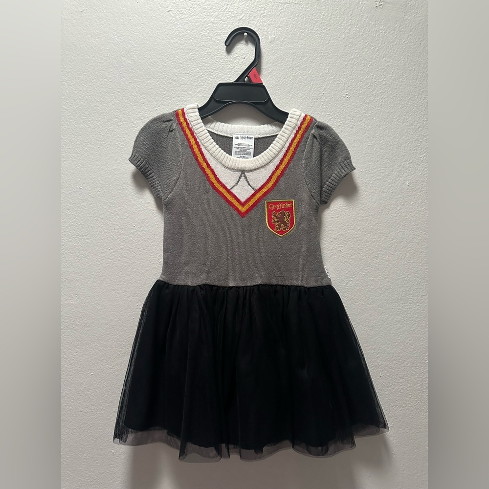Gray Knit Gryffindor-Inspired Tulle Dress with Red & Gold Trim